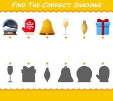 Find the correct shadows of cartoon christmas. Searching and Matching game. Educational game for pre shool years kids and toddlers vector