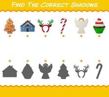 encuentra las sombras correctas de la navidad de dibujos animados. juego de búsqueda y combinación. juego educativo para niños y niños pequeños en edad preescolar vector