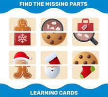 Match cartoon christmas parts. Matching game. Educational game for pre shool years kids and toddlers vector