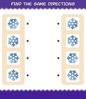 Match the same directions of snowflake. Matching game. Educational game for pre shool years kids and toddlers vector