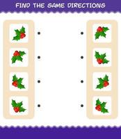 Match the same directions of holly berry. Matching game. Educational game for pre shool years kids and toddlers vector