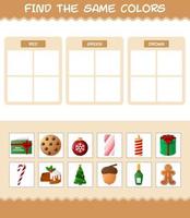 encontrar los mismos colores de navidad. juego de búsqueda y combinación. juego educativo para niños de edad preescolar y niños pequeños vector