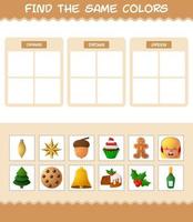 encontrar los mismos colores de navidad. juego de búsqueda y combinación. juego educativo para niños de edad preescolar y niños pequeños vector