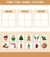 encontrar los mismos colores de navidad. juego de búsqueda y combinación. juego educativo para niños de edad preescolar y niños pequeños vector