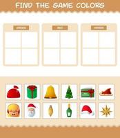 encontrar los mismos colores de navidad. juego de búsqueda y combinación. juego educativo para niños de edad preescolar y niños pequeños vector