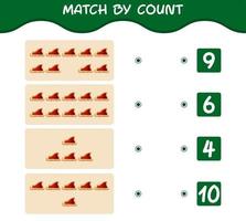 Match by count of cartoon santa sleigh. Match and count game. Educational game for pre shool years kids and toddlers vector