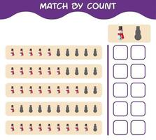 Match by count of cartoon snowman. Match and count game. Educational game for pre shool years kids and toddlers vector