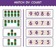 Match by count of cartoon gift box. Match and count game. Educational game for pre shool years kids and toddlers vector