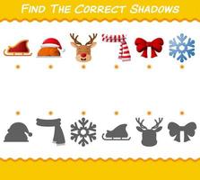 encuentra las sombras correctas de la navidad de dibujos animados. juego de búsqueda y combinación. juego educativo para niños y niños pequeños en edad preescolar vector