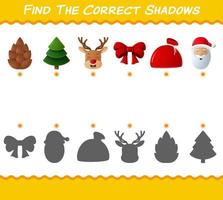 encuentra las sombras correctas de la navidad de dibujos animados. juego de búsqueda y combinación. juego educativo para niños y niños pequeños en edad preescolar vector