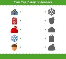 Find the correct shadows of cartoon christmas. Searching and Matching game. Educational game for pre shool years kids and toddlers vector