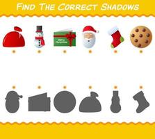 encuentra las sombras correctas de la navidad de dibujos animados. juego de búsqueda y combinación. juego educativo para niños y niños pequeños en edad preescolar vector