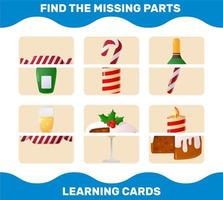 Match cartoon christmas parts. Matching game. Educational game for pre shool years kids and toddlers vector