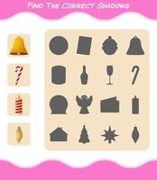 Find the correct shadows of cartoon christmas. Searching and Matching game. Educational game for pre shool years kids and toddlers vector