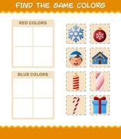 encontrar los mismos colores de navidad. juego de búsqueda y combinación. juego educativo para niños de edad preescolar y niños pequeños vector