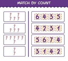 Match by count of cartoon candy cane. Match and count game. Educational game for pre shool years kids and toddlers vector