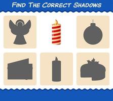 encuentra las sombras correctas de la vela de navidad. juego de búsqueda y emparejamiento. juego educativo para niños de edad preescolar y niños pequeños vector