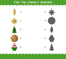 encuentra las sombras correctas de la navidad de dibujos animados. juego de búsqueda y combinación. juego educativo para niños y niños pequeños en edad preescolar vector