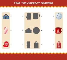 Find the correct shadows of cartoon christmas. Searching and Matching game. Educational game for pre shool years kids and toddlers vector