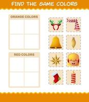 encontrar los mismos colores de navidad. juego de búsqueda y combinación. juego educativo para niños de edad preescolar y niños pequeños vector