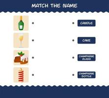 coincide con el nombre de dibujos animados de navidad. juego de correspondencias. juego educativo para niños de edad preescolar y niños pequeños vector