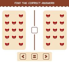 Find the correct answers of cartoon ribbon. Searching and Counting game. Educational game for pre shool years kids and toddlers vector