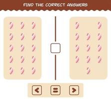 Find the correct answers of cartoon marshmallow. Searching and Counting game. Educational game for pre shool years kids and toddlers vector