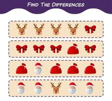 Find the differences between cartoon christmas. Searching game. Educational game for pre shool years kids and toddlers vector