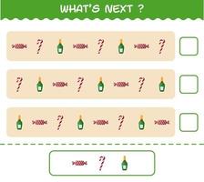 lo que viene después juego educativo de dibujos animados de navidad. encuentre la regularidad y continúe la tarea de la fila. juego educativo para niños y niños pequeños en edad preescolar vector