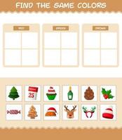 encontrar los mismos colores de navidad. juego de búsqueda y combinación. juego educativo para niños de edad preescolar y niños pequeños vector