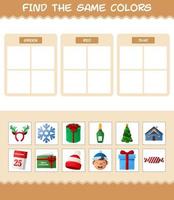 encontrar los mismos colores de navidad. juego de búsqueda y combinación. juego educativo para niños de edad preescolar y niños pequeños vector