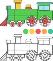 libro para colorear para niños. transporte.juego educativo para niños locomotora de vapor ferrocarril.vector de ilustración plana.aislado en un fondo blanco. vector