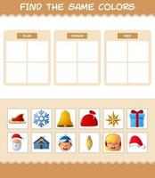 encontrar los mismos colores de navidad. juego de búsqueda y combinación. juego educativo para niños de edad preescolar y niños pequeños vector