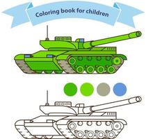 libro de colorear de juguete militar de tanque moderno para niños.aislado sobre fondo blanco. vector plano.aislado en un fondo blanco.