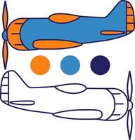 avión con la hélice. luchador de la segunda guerra mundial. libro para colorear para niños. esbozado doodle.vector plano.aislado sobre un fondo blanco.