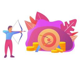 Business man achieving a goal.Success achievement money.Archer guy aiming at a target. Striving for success.Isolated on white background. vector