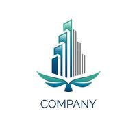 logo high rise city building with blue color and wings bird eagle dove flay in the sky. suitable for architecture civil construction company business vector