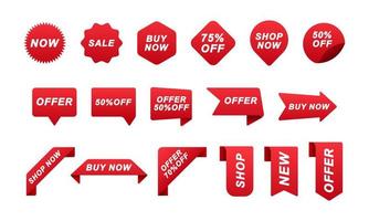 Red blank price label. Ribbons and sale banners set. Vector illustration