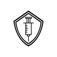 syringe in a shield icon vector