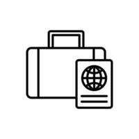 suitcase with passport, traveling icon vector