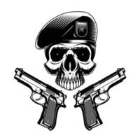 cráneo general de brigada con ilustración de vector de pistola doble
