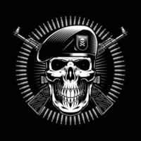 Military Skull with AK47 Assault Rifle Vector Illustration