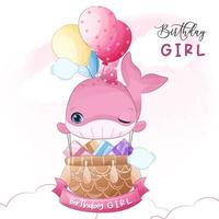 Birthday Girl, cute little whale Illustration vector