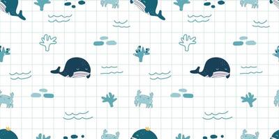 Adorable and fun ocean life seamless pattern vector