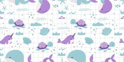 Adorable and fun ocean life seamless pattern vector