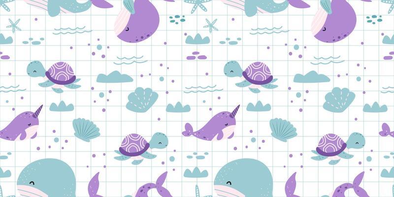 Adorable and fun ocean life seamless pattern