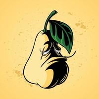 Cartoon mascot of Fierce faced pear fruit vector