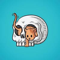 Cartoon illustration of Orange cat emerging from skull head vector