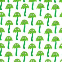 Toadstool seamless pattern, green mushroom. Illustration for printing, background, cover, packaging, greeting card, poster, sticker, textile and seasonal design. Isolated on white background. vector