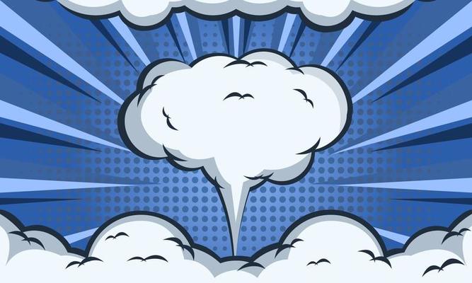 Blue Comic Speech Bubble Cloud Halftone Background